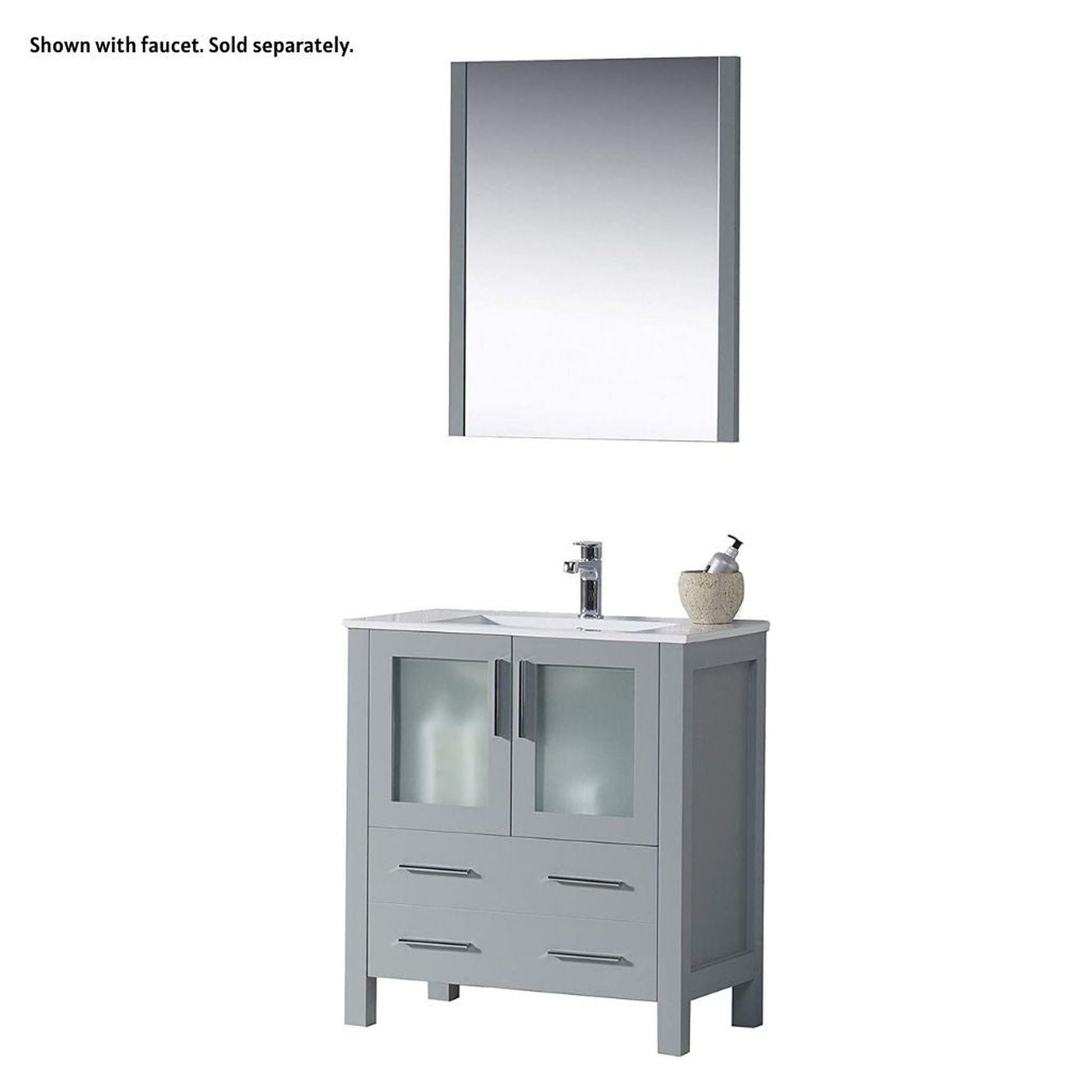 Blossom Sydney 30" Metal Gray Freestanding Vanity Set With Integrated Single Sink Ceramic Top and Mirror