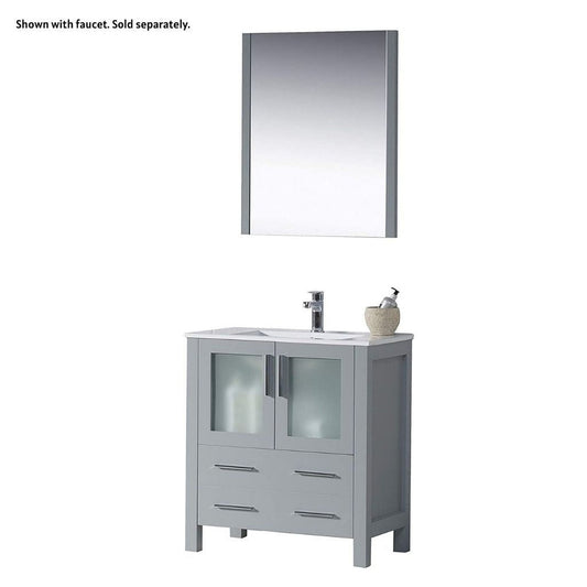 Blossom Sydney 30" Metal Gray Freestanding Vanity Set With Integrated Single Sink Ceramic Top and Mirror