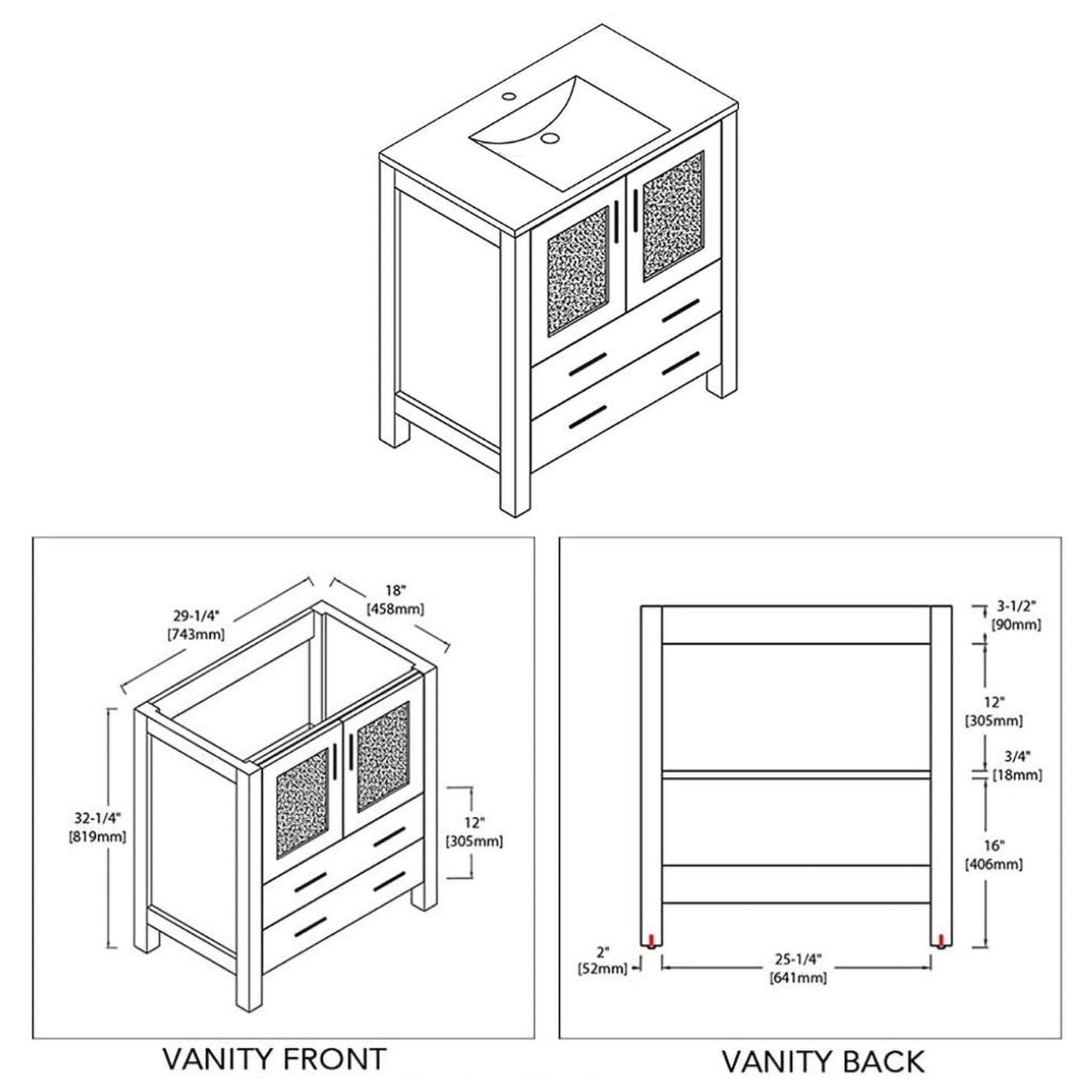 Blossom Sydney 30" White Freestanding Vanity Base