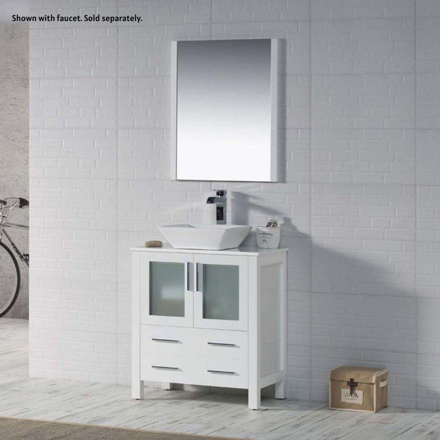 Blossom Sydney 30" White Freestanding Vanity Set With Ceramic Vessel Single Sink and Mirror