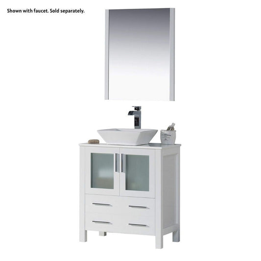 Blossom Sydney 30" White Freestanding Vanity Set With Ceramic Vessel Single Sink and Mirror