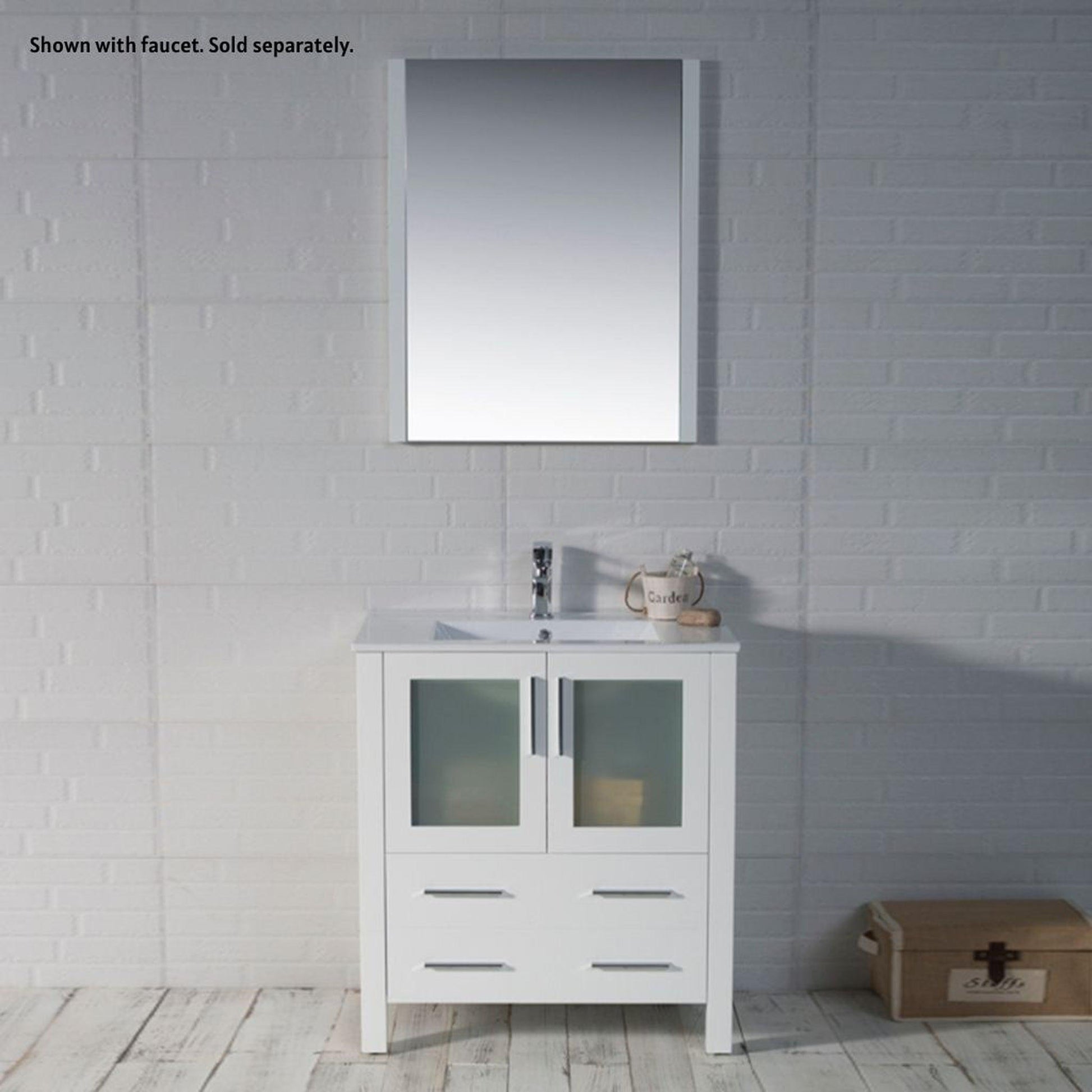 Blossom Sydney 30" White Freestanding Vanity Set With Integrated Single Sink Ceramic Top and Mirror