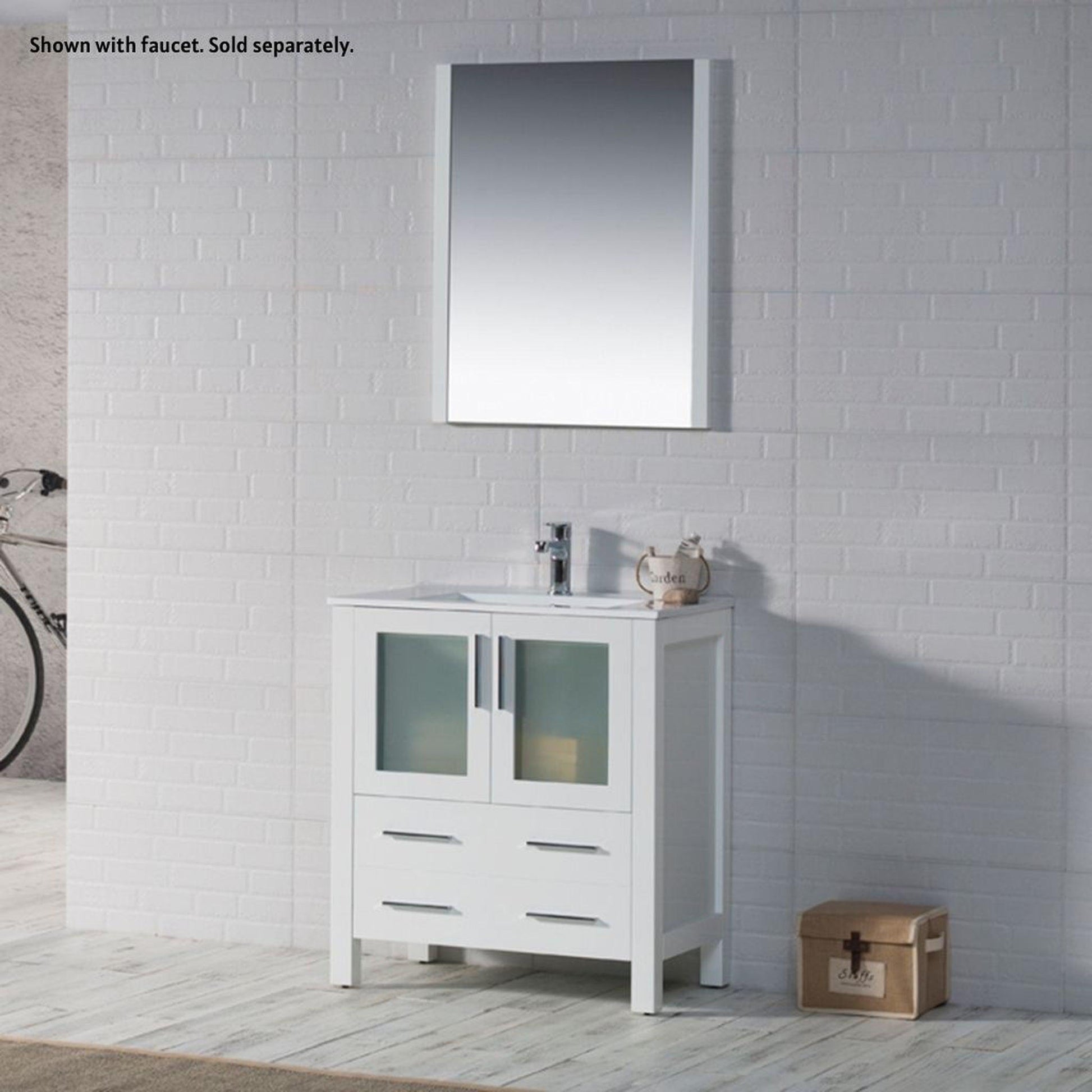 Blossom Sydney 30" White Freestanding Vanity Set With Integrated Single Sink Ceramic Top and Mirror