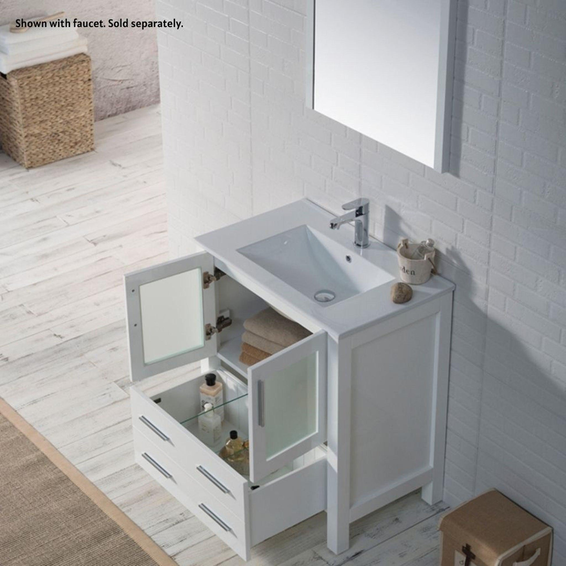Blossom Sydney 30" White Freestanding Vanity Set With Integrated Single Sink Ceramic Top and Mirror