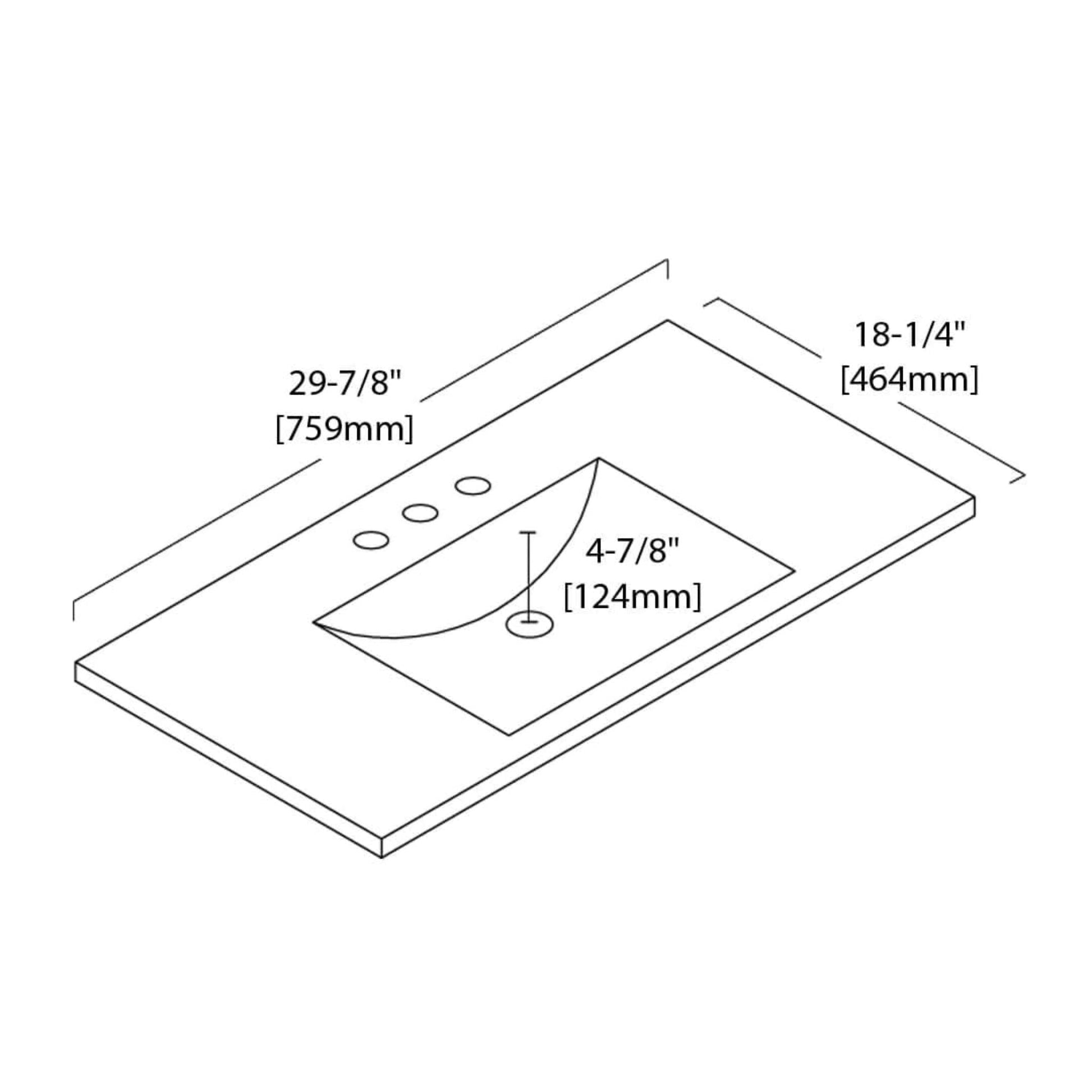 Blossom Sydney 30" x 18" White Rectangular Three Holes 8" Widespread Ceramic Vanity Top With Integrated Single Sink And Overflow