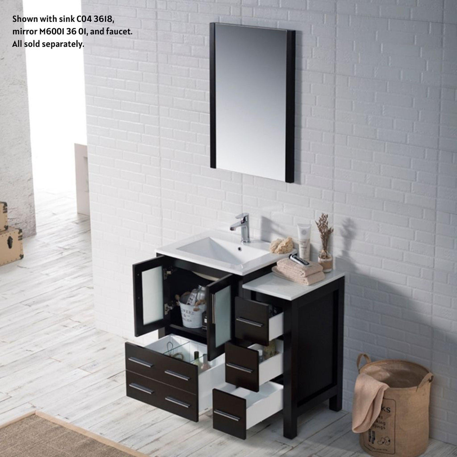 Blossom Sydney 36" Espresso Freestanding Vanity Base With Side Cabinet