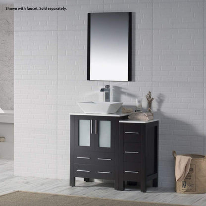 Blossom Sydney 36" Espresso Freestanding Vanity Set With Ceramic Vessel Single Sink, Mirror and Side Cabinet