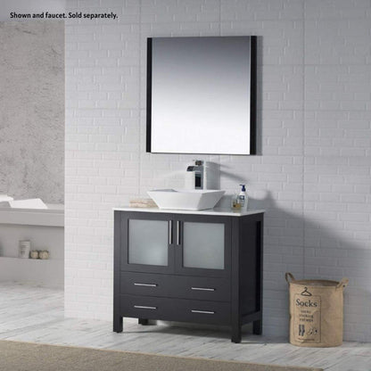 Blossom Sydney 36" Espresso Freestanding Vanity Set With Ceramic Vessel Single Sink and Mirror