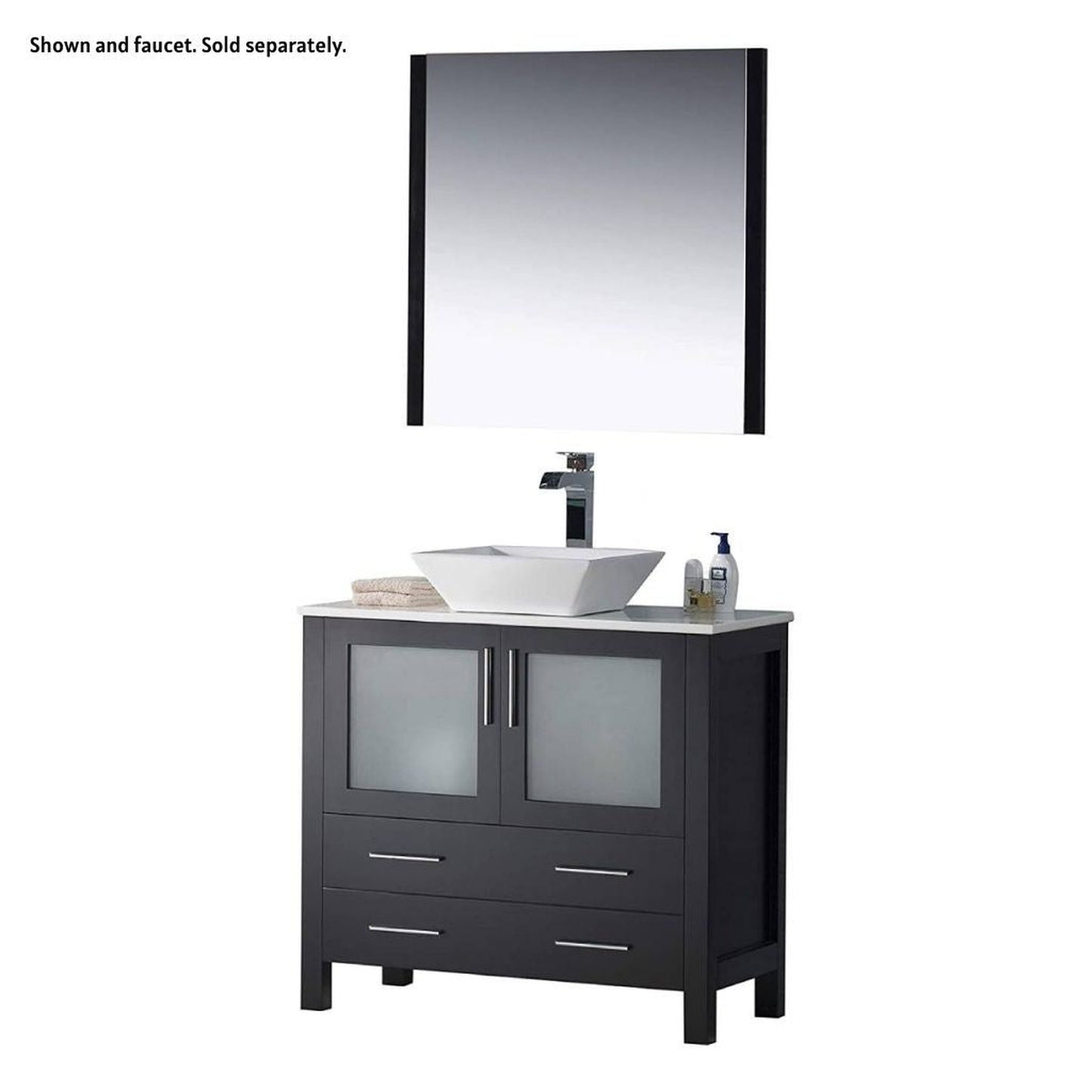 Blossom Sydney 36" Espresso Freestanding Vanity Set With Ceramic Vessel Single Sink and Mirror