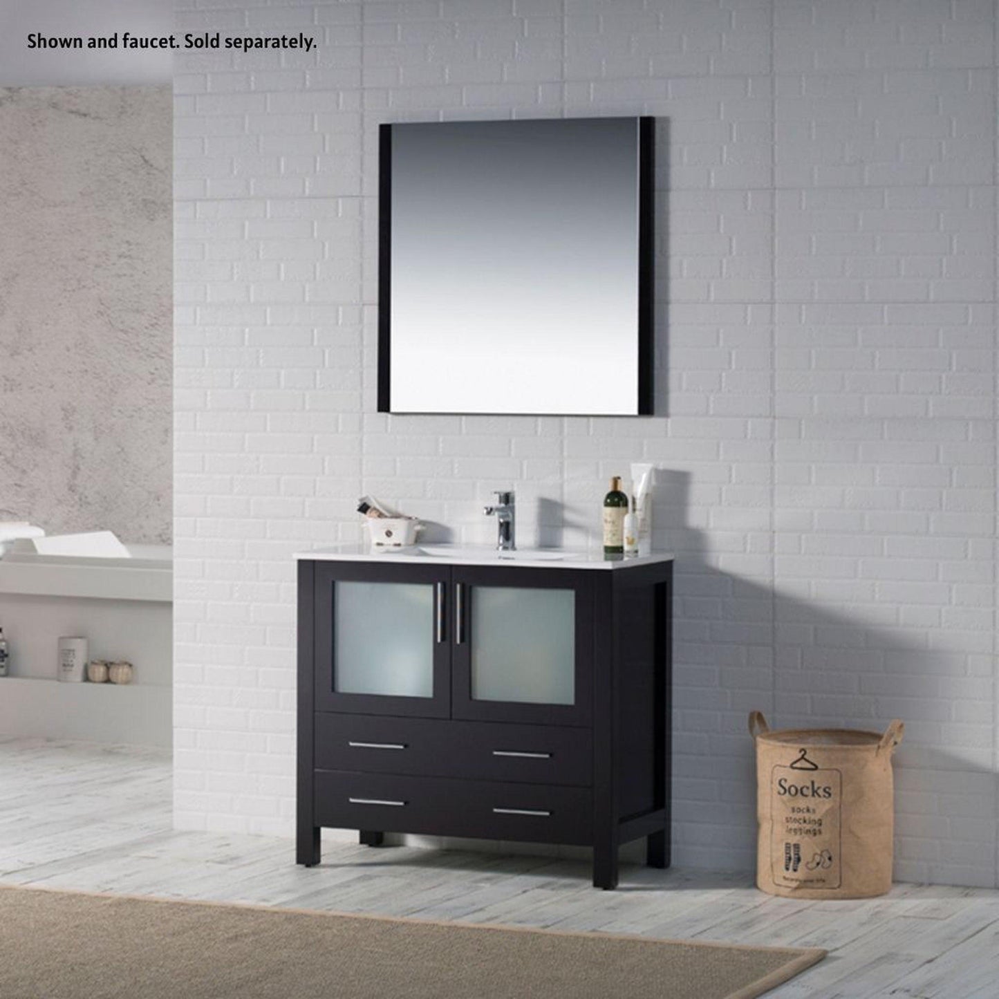 Blossom Sydney 36" Espresso Freestanding Vanity Set With Integrated Single Sink Ceramic Top and Mirror