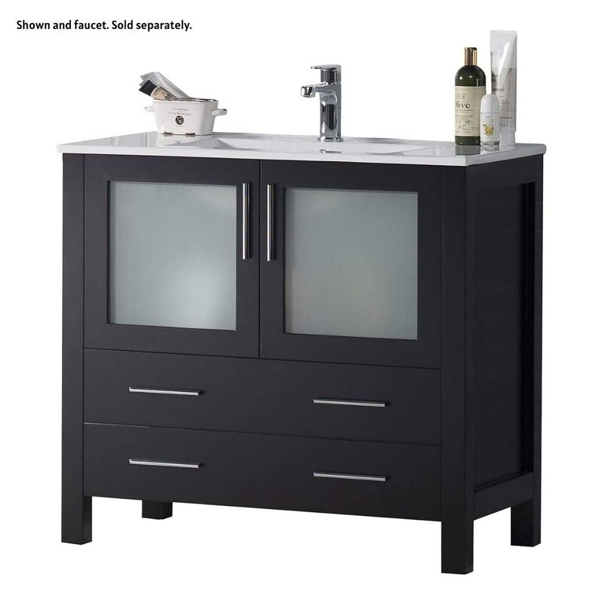 Blossom Sydney 36" Espresso Freestanding Vanity Set With Integrated Single Sink Ceramic Top and Mirror