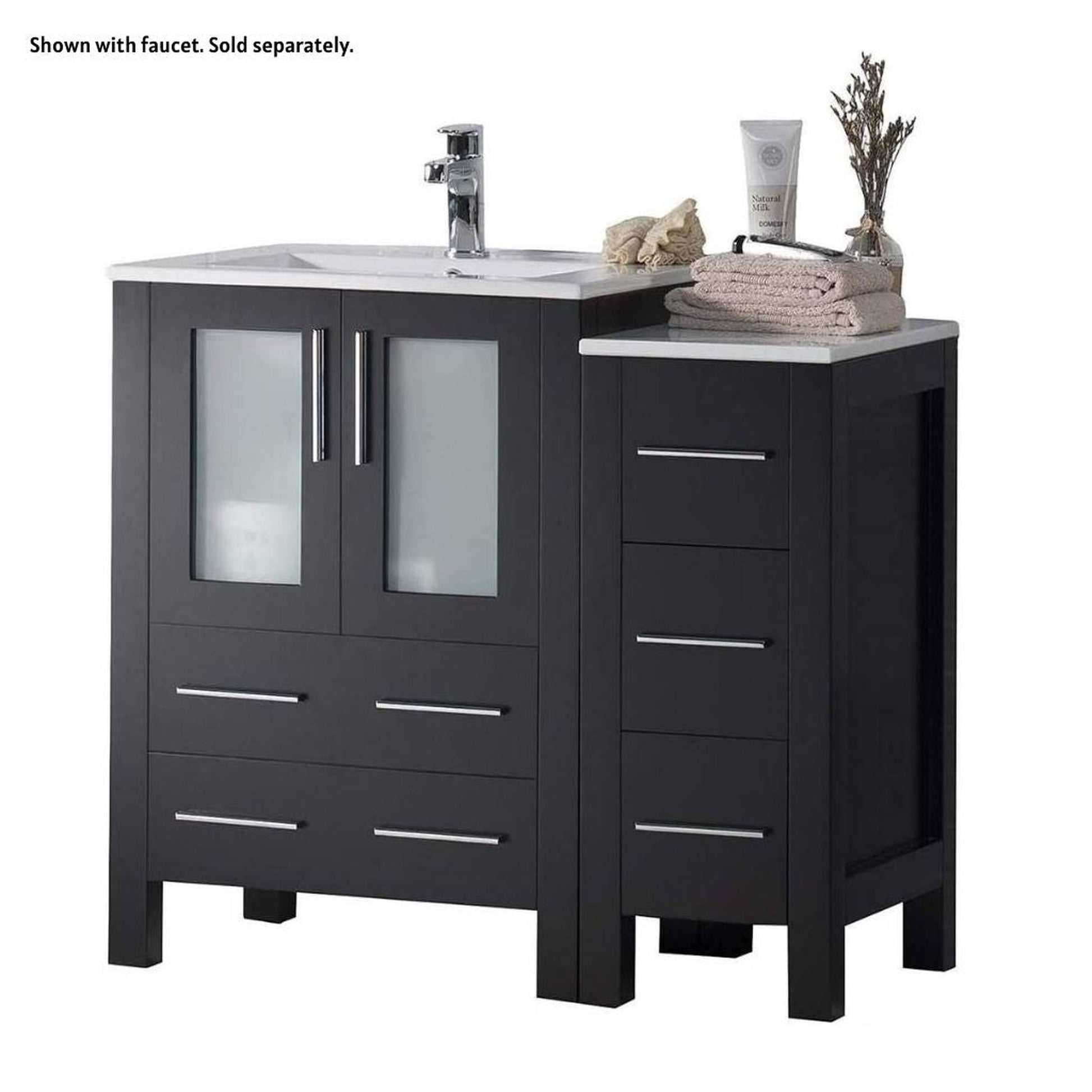 Blossom Sydney 36" Espresso Freestanding Vanity Set With Integrated Single Sink Ceramic Top and Side Cabinet