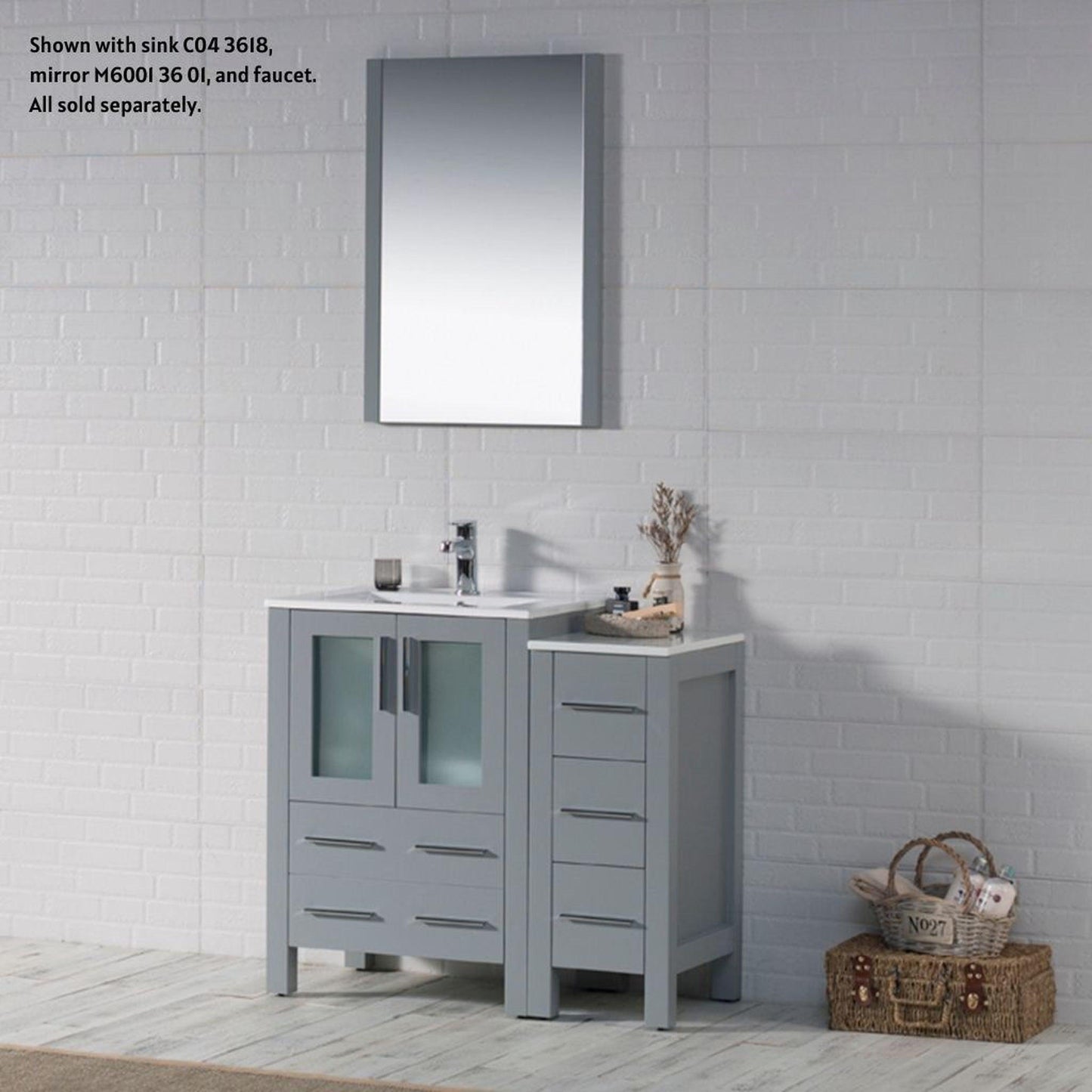 Blossom Sydney 36" Metal Gray Freestanding Vanity Base With Side Cabinet