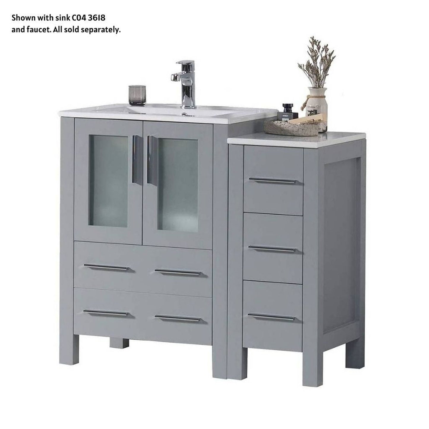 Blossom Sydney 36" Metal Gray Freestanding Vanity Base With Side Cabinet