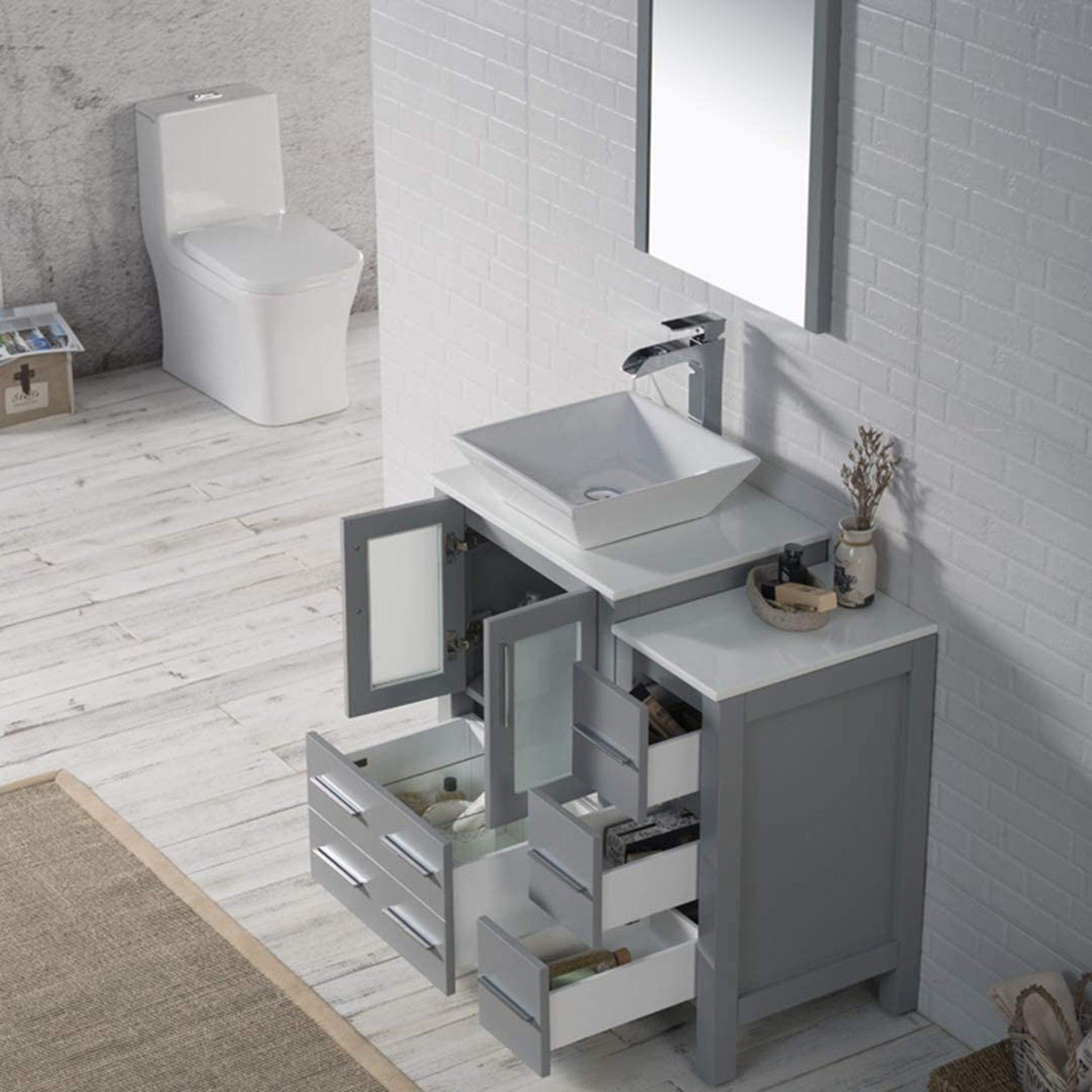Blossom Sydney 36" Metal Gray Freestanding Vanity Set With Ceramic Vessel Single Sink, Mirror and Side Cabinet