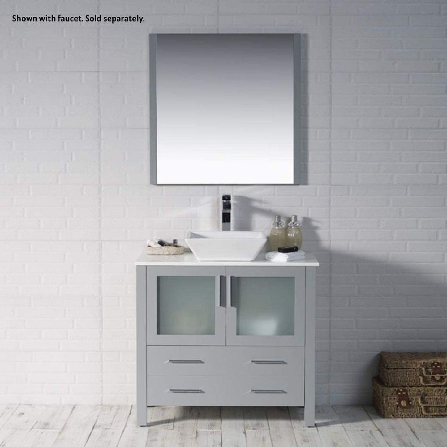 Blossom Sydney 36" Metal Gray Freestanding Vanity Set With Ceramic Vessel Single Sink and Mirror