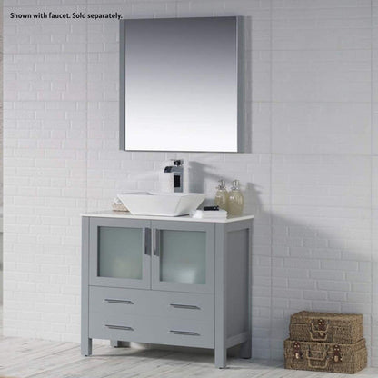 Blossom Sydney 36" Metal Gray Freestanding Vanity Set With Ceramic Vessel Single Sink and Mirror