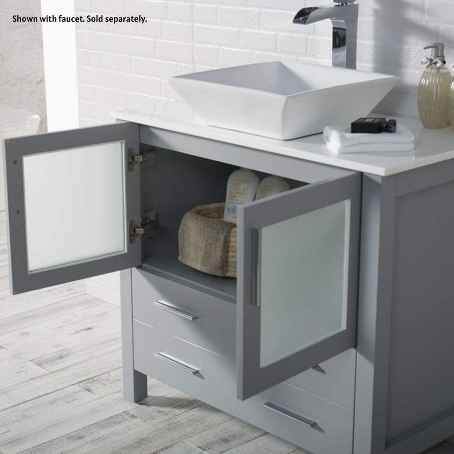 Blossom Sydney 36" Metal Gray Freestanding Vanity Set With Ceramic Vessel Single Sink and Mirror