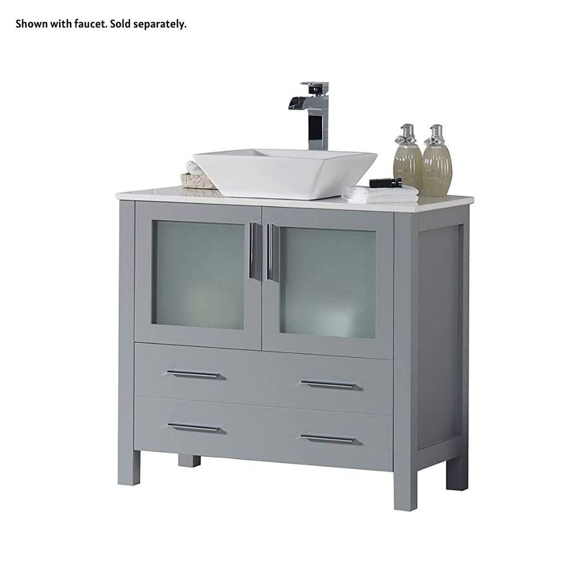 Blossom Sydney 36" Metal Gray Freestanding Vanity Set With Ceramic Vessel Single Sink and Mirror