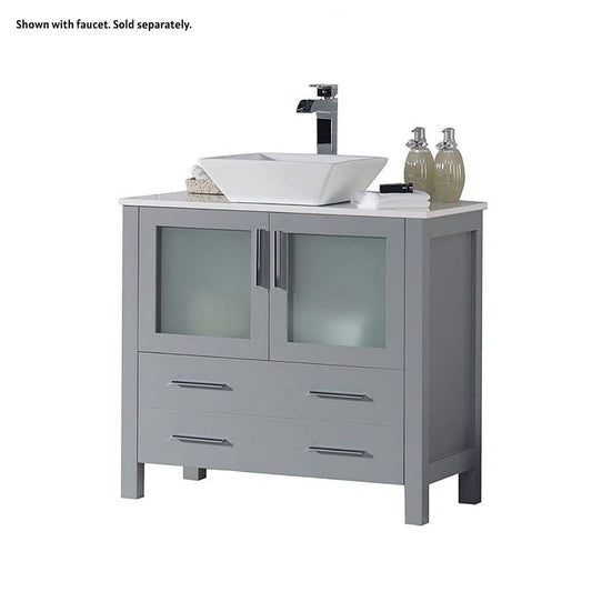 Blossom Sydney 36" Metal Gray Freestanding Vanity Set With Ceramic Vessel Single Sink and Mirror