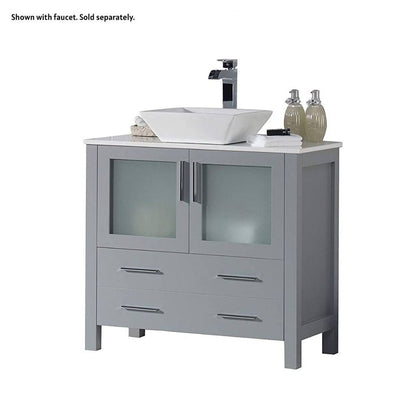 Blossom Sydney 36" Metal Gray Freestanding Vanity Set With Ceramic Vessel Single Sink