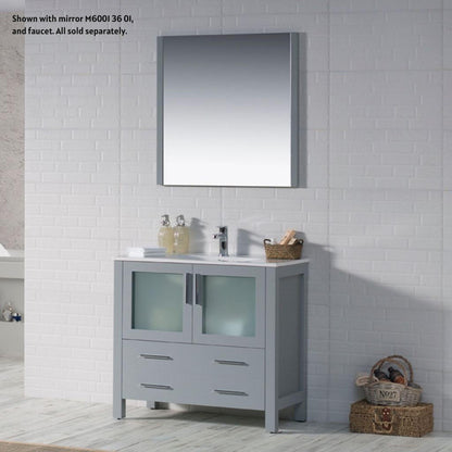 Blossom Sydney 36" Metal Gray Freestanding Vanity Set With Integrated Single Sink Ceramic Top