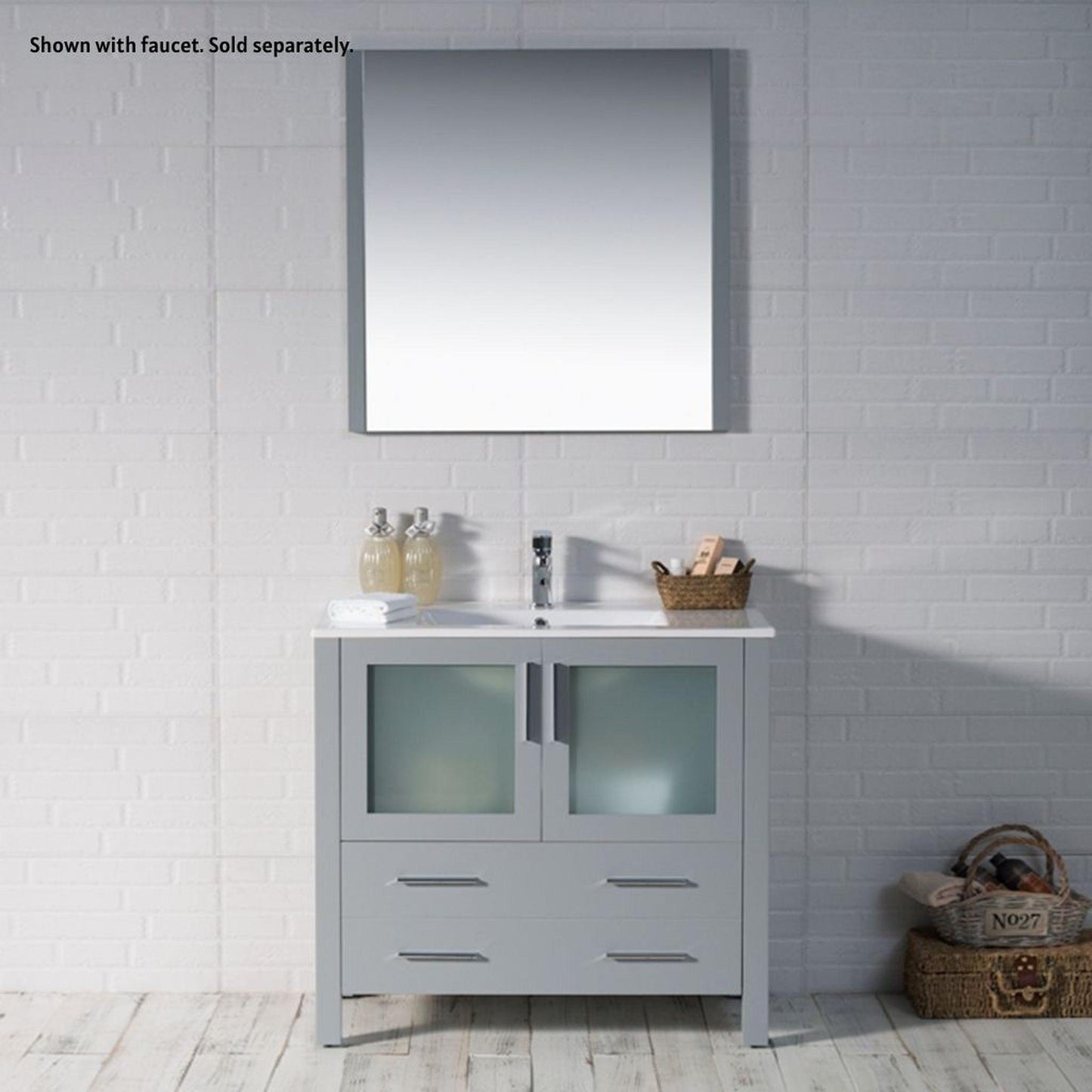 Blossom Sydney 36" Metal Gray Freestanding Vanity Set With Integrated Single Sink Ceramic Top and Mirror