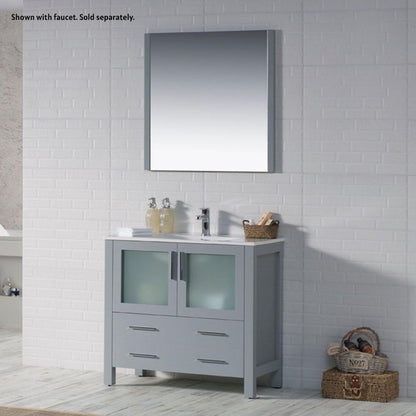 Blossom Sydney 36" Metal Gray Freestanding Vanity Set With Integrated Single Sink Ceramic Top and Mirror