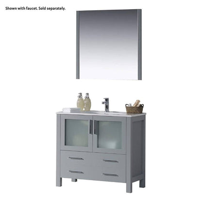 Blossom Sydney 36" Metal Gray Freestanding Vanity Set With Integrated Single Sink Ceramic Top and Mirror