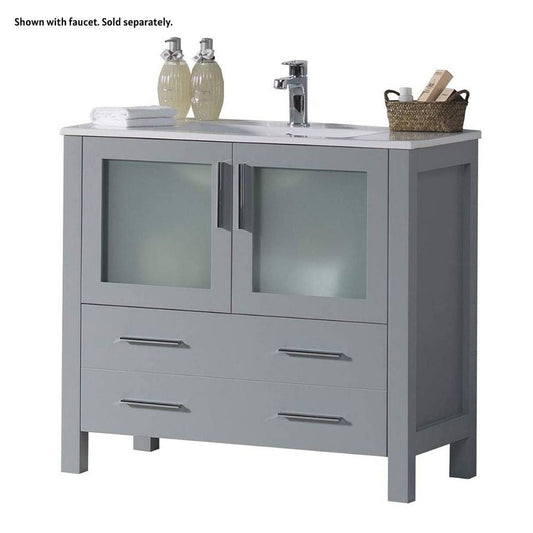 Blossom Sydney 36" Metal Gray Freestanding Vanity Set With Integrated Single Sink Ceramic Top