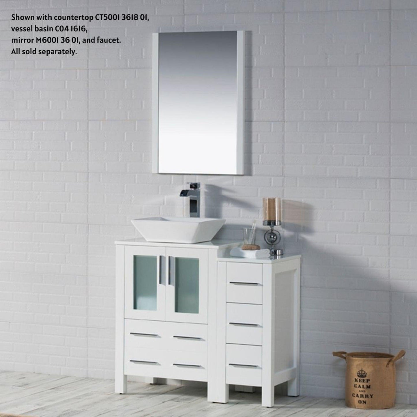 Blossom Sydney 36" White Freestanding Vanity Base With Side Cabinet