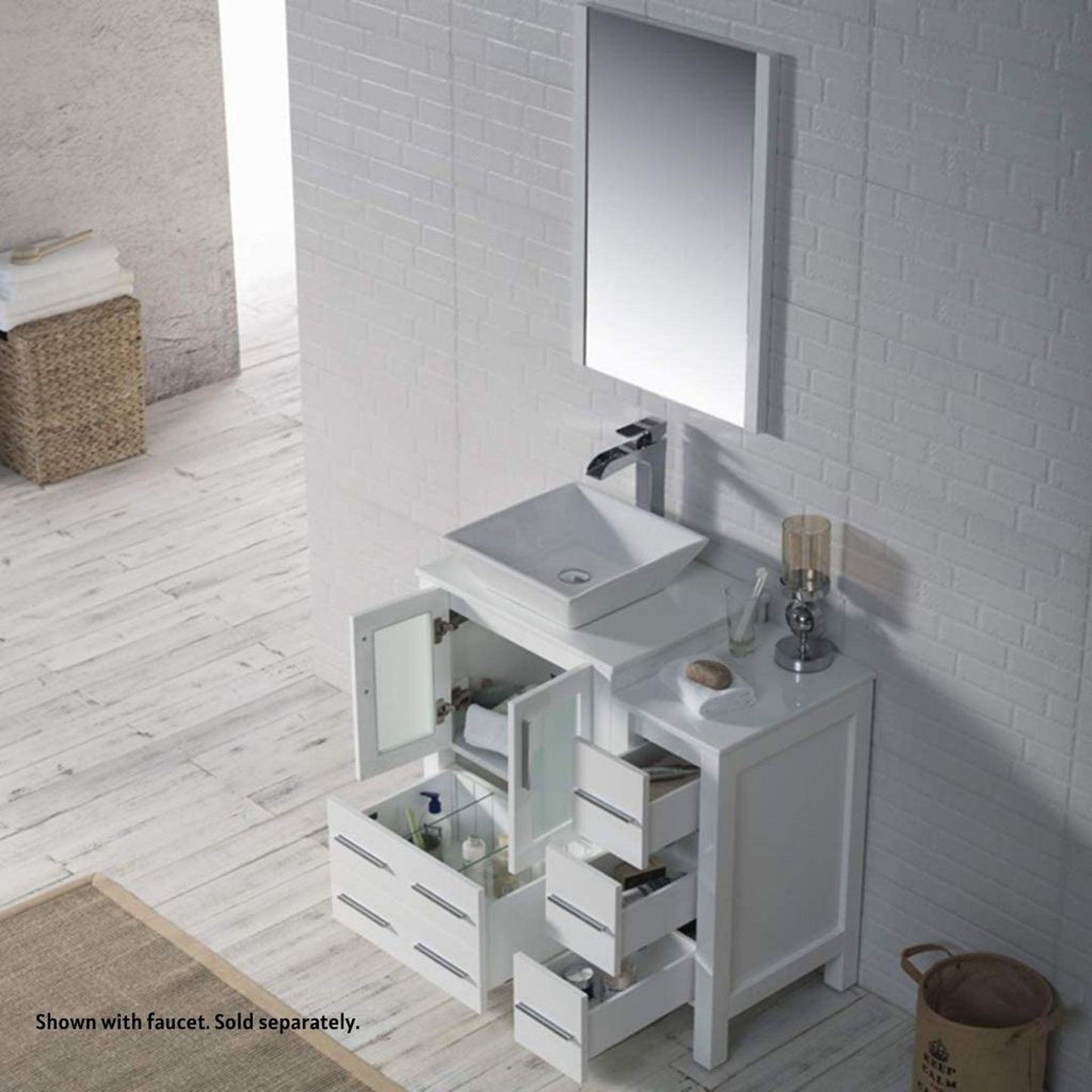 Blossom Sydney 36" White Freestanding Vanity Set With Ceramic Vessel Single Sink, Mirror and Side Cabinet