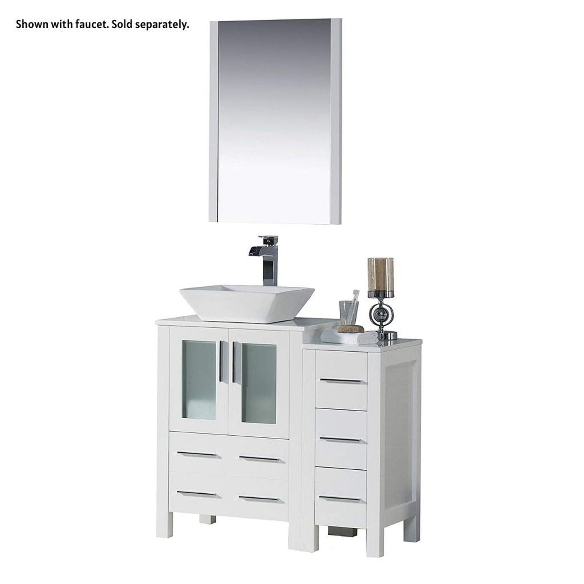 Blossom Sydney 36" White Freestanding Vanity Set With Ceramic Vessel Single Sink, Mirror and Side Cabinet