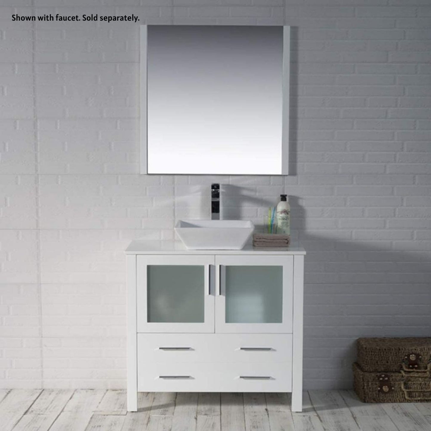 Blossom Sydney 36" White Freestanding Vanity Set With Ceramic Vessel Single Sink and Mirror