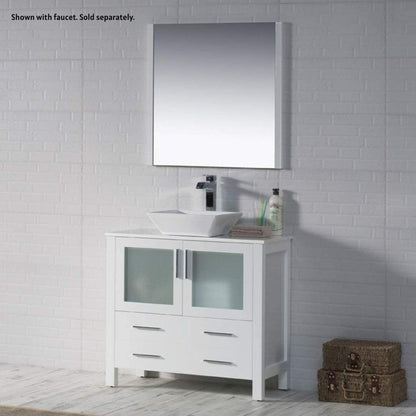 Blossom Sydney 36" White Freestanding Vanity Set With Ceramic Vessel Single Sink and Mirror