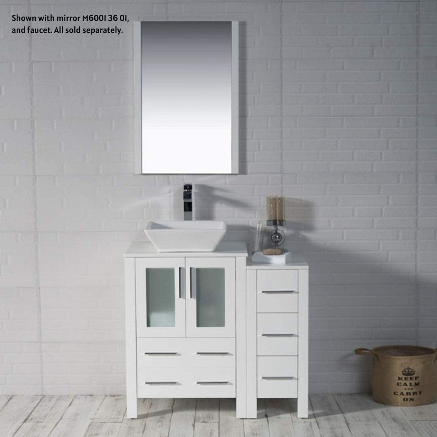 Blossom Sydney 36" White Freestanding Vanity Set With Ceramic Vessel Single Sink and Side Cabinet