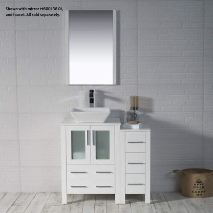 Blossom Sydney 36" White Freestanding Vanity Set With Ceramic Vessel Single Sink and Side Cabinet