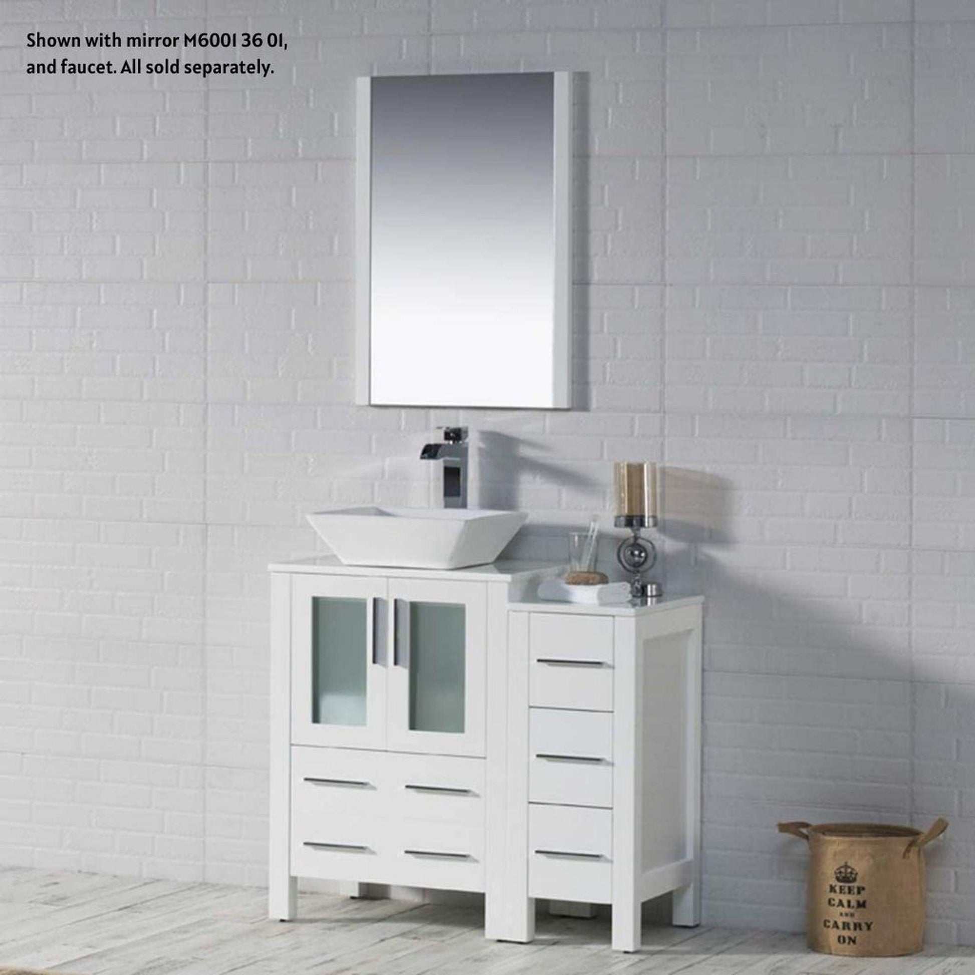 Blossom Sydney 36" White Freestanding Vanity Set With Ceramic Vessel Single Sink and Side Cabinet