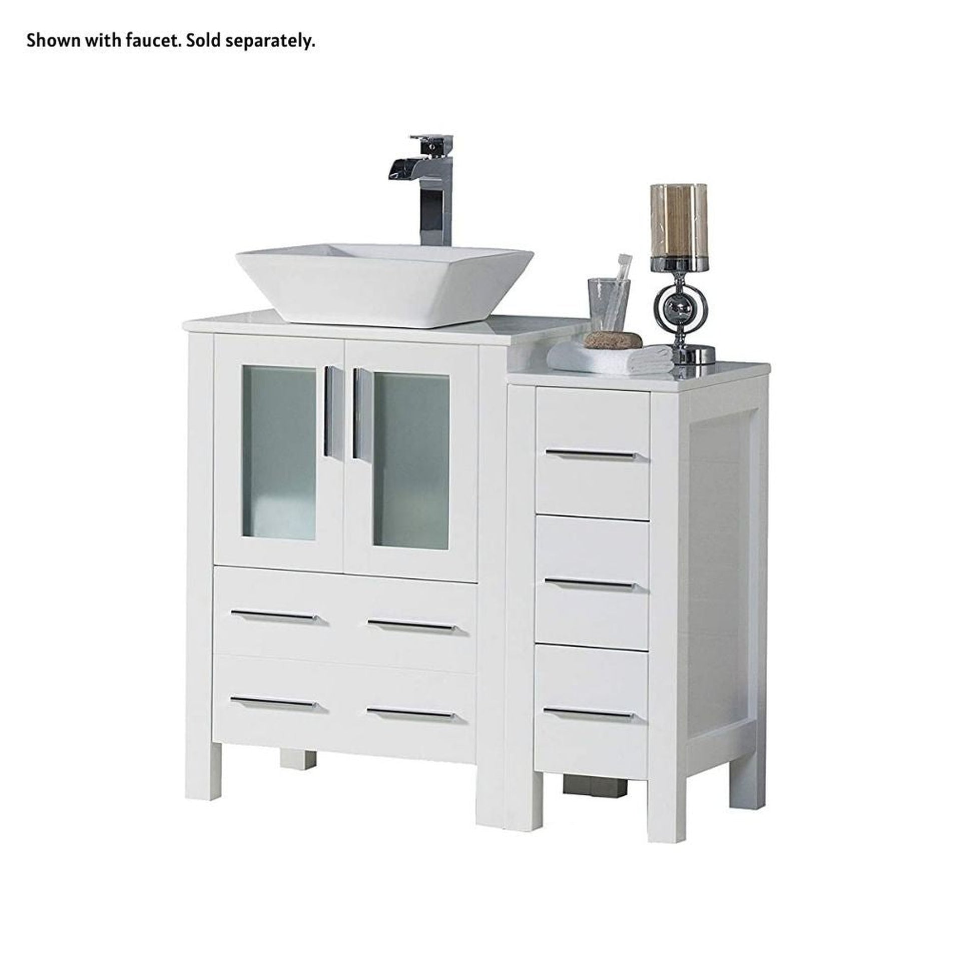 Blossom Sydney 36" White Freestanding Vanity Set With Ceramic Vessel Single Sink and Side Cabinet