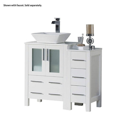 Blossom Sydney 36" White Freestanding Vanity Set With Ceramic Vessel Single Sink and Side Cabinet