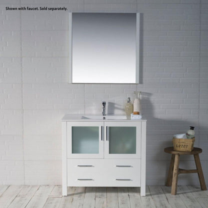 Blossom Sydney 36" White Freestanding Vanity Set With Integrated Single Sink Ceramic Top and Mirror