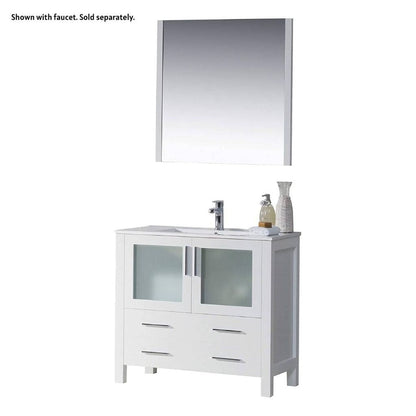 Blossom Sydney 36" White Freestanding Vanity Set With Integrated Single Sink Ceramic Top and Mirror