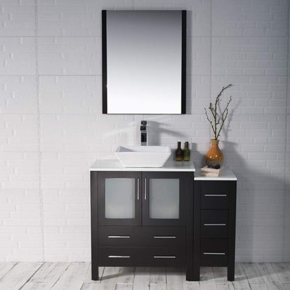 Blossom Sydney 42" Espresso Freestanding Vanity Set With Ceramic Vessel Single Sink, Mirror and Side Cabinet