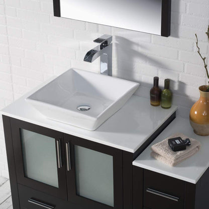 Blossom Sydney 42" Espresso Freestanding Vanity Set With Integrated Single Sink Ceramic Top, Mirror and Side Cabinet