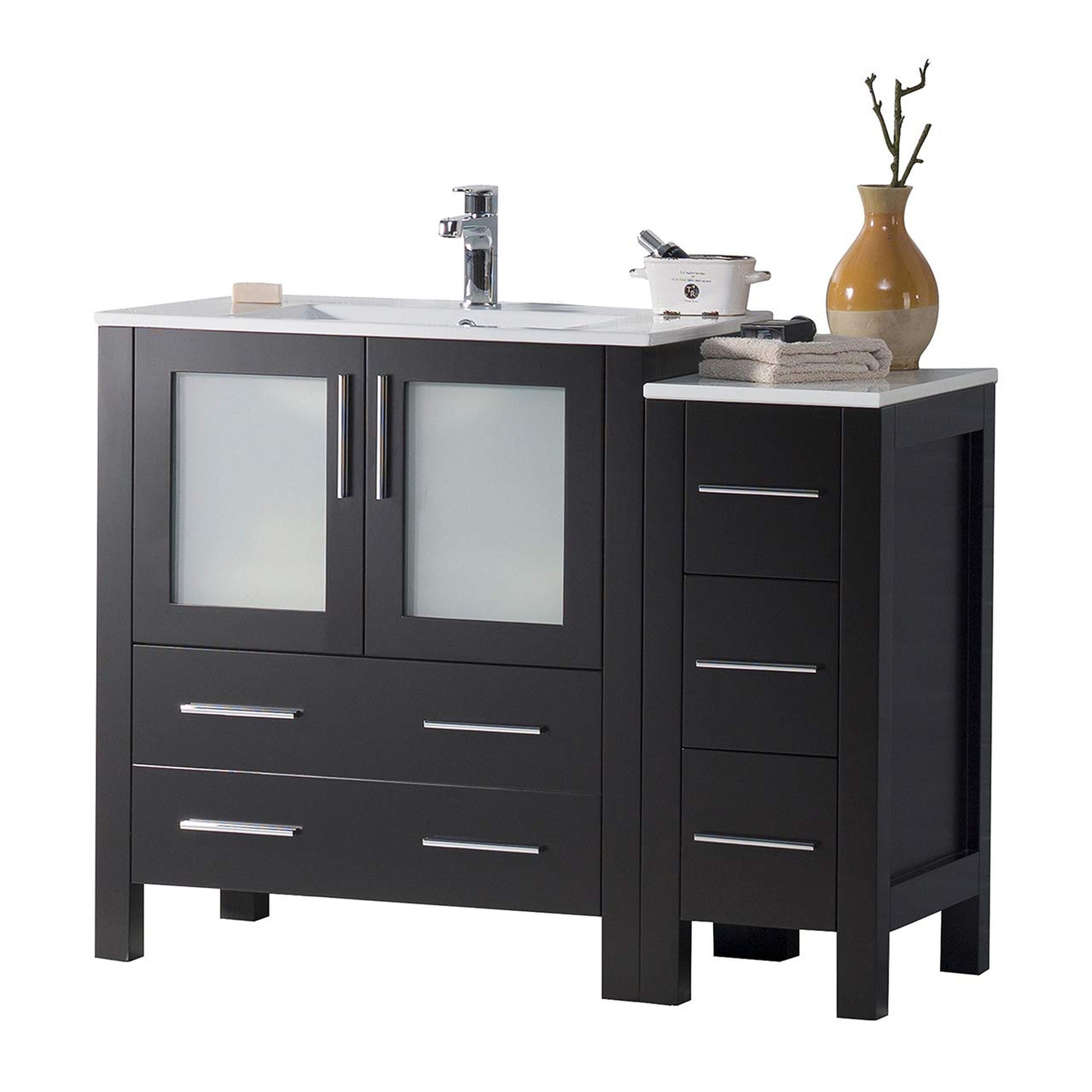 Blossom Sydney 42" Espresso Freestanding Vanity Set With Integrated Single Sink Ceramic Top and Side Cabinet
