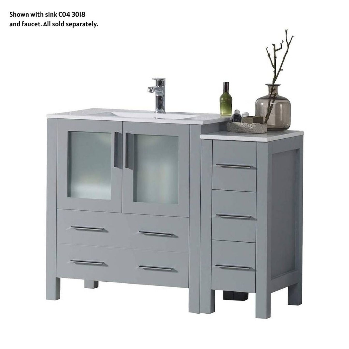 Blossom Sydney 42" Metal Gray Freestanding Vanity Base With Side Cabinet