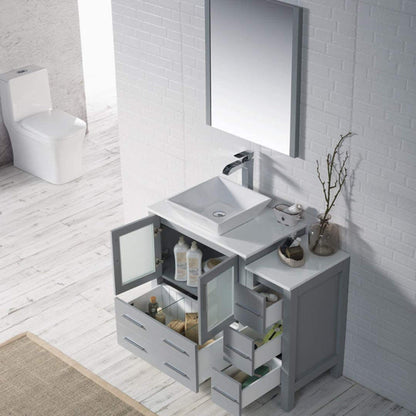 Blossom Sydney 42" Metal Gray Freestanding Vanity Set With Ceramic Vessel Single Sink, Mirror and Side Cabinet