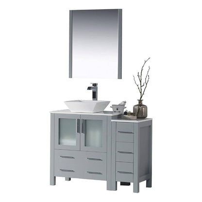 Blossom Sydney 42" Metal Gray Freestanding Vanity Set With Ceramic Vessel Single Sink, Mirror and Side Cabinet
