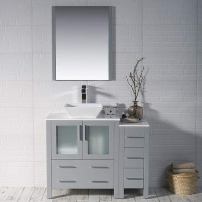 Blossom Sydney 42" Metal Gray Freestanding Vanity Set With Ceramic Vessel Single Sink and Side Cabinet