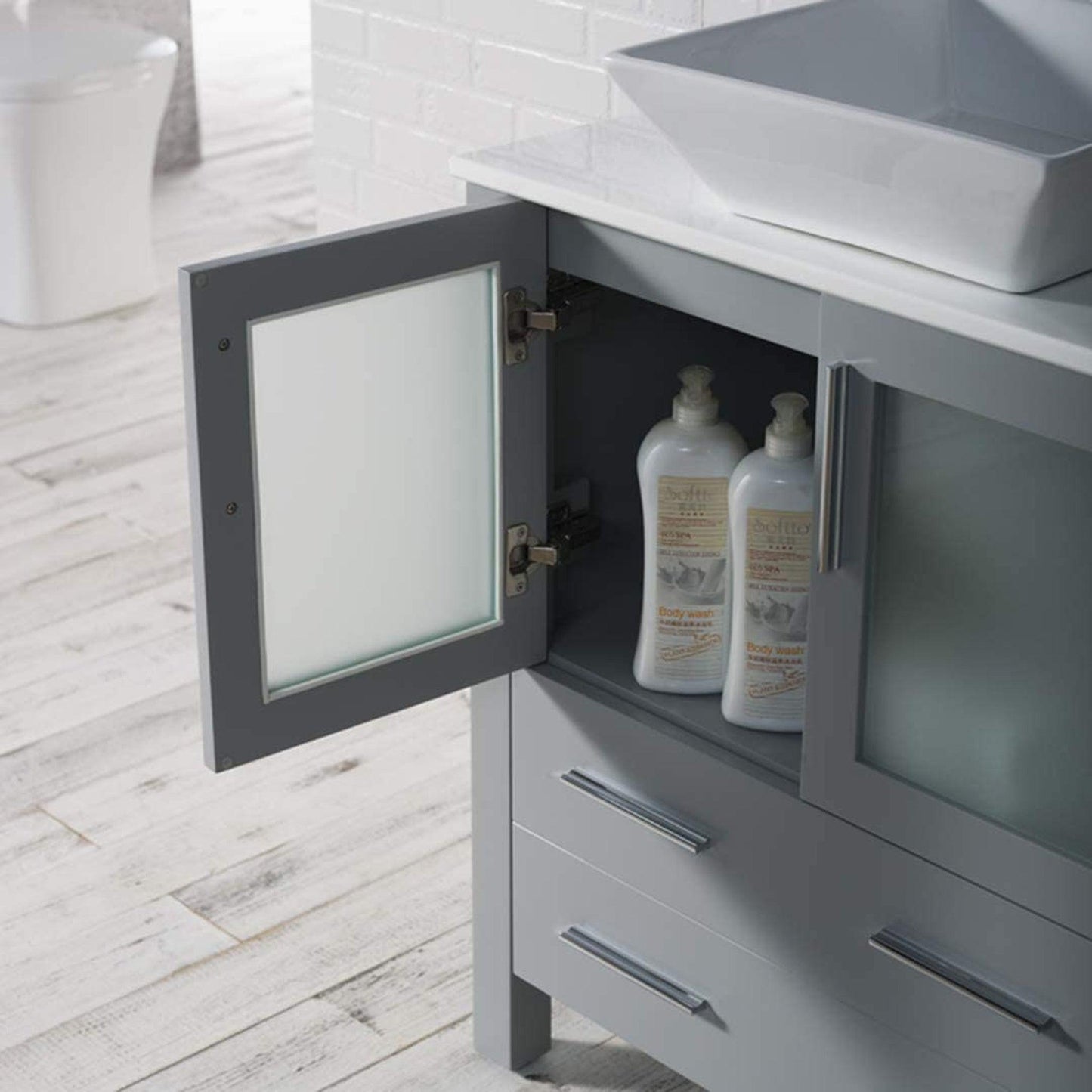 Blossom Sydney 42" Metal Gray Freestanding Vanity Set With Ceramic Vessel Single Sink and Side Cabinet